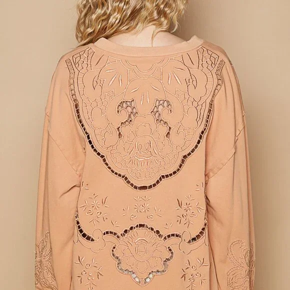 PTL1 round neck, balloon sleeve in french terry with cut out designs - Picture 2 of 4